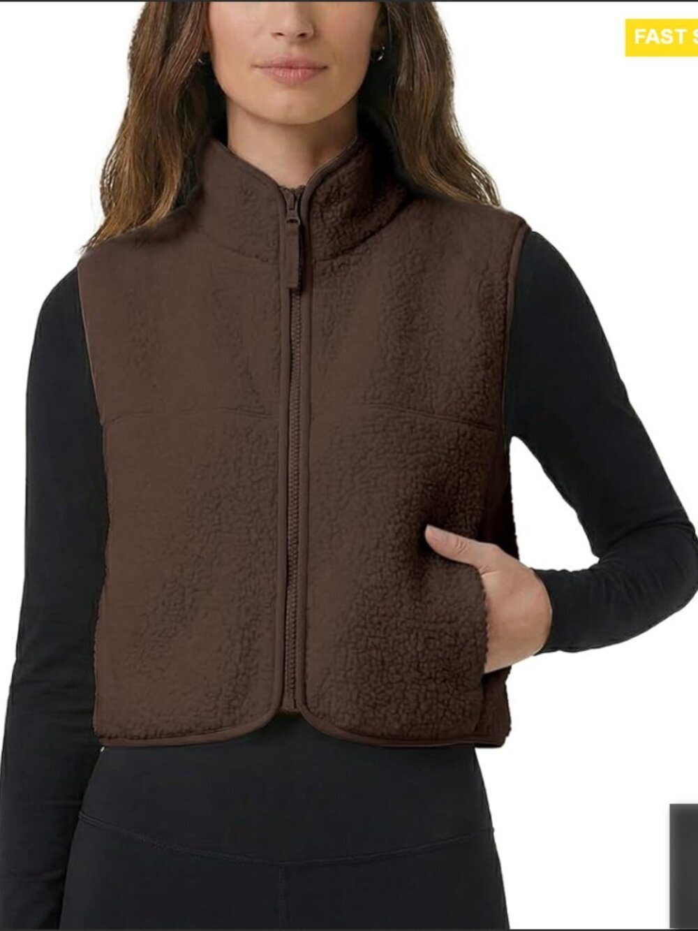 Cropped Fleece Vest Zip Up Stand Collar Sherpa Sleeveless Waistcoat Relaxed Fit